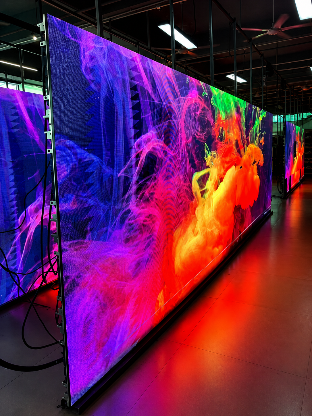 Large indoor LED video wall displaying vivid colour graphics
